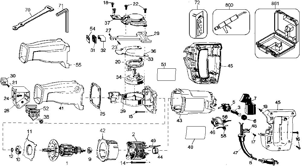 Exploded Diagram A Diagram and Parts List for 3105K-AU Type 100 Black and Decker Reciprocating Saw
